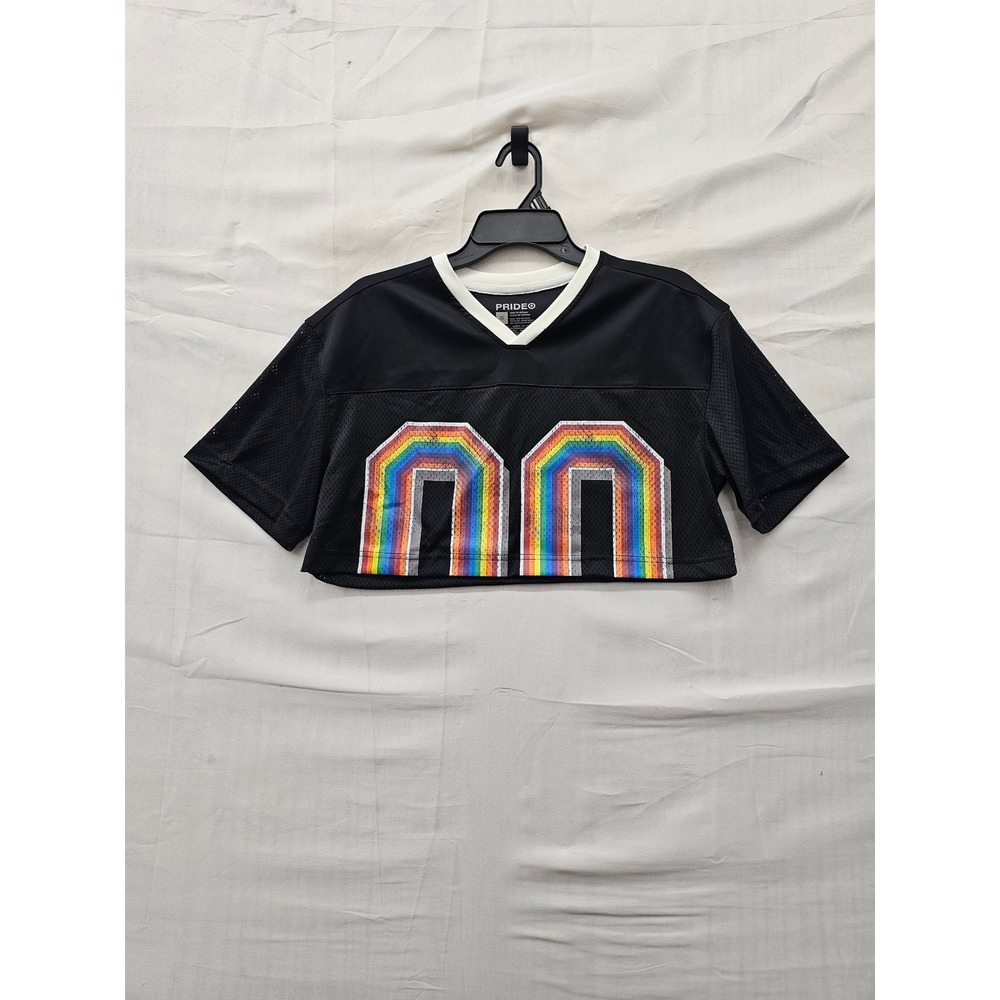 Pride Womens Mesh Jersey Crop Top Black Polyester Blend Athletic Size XS
